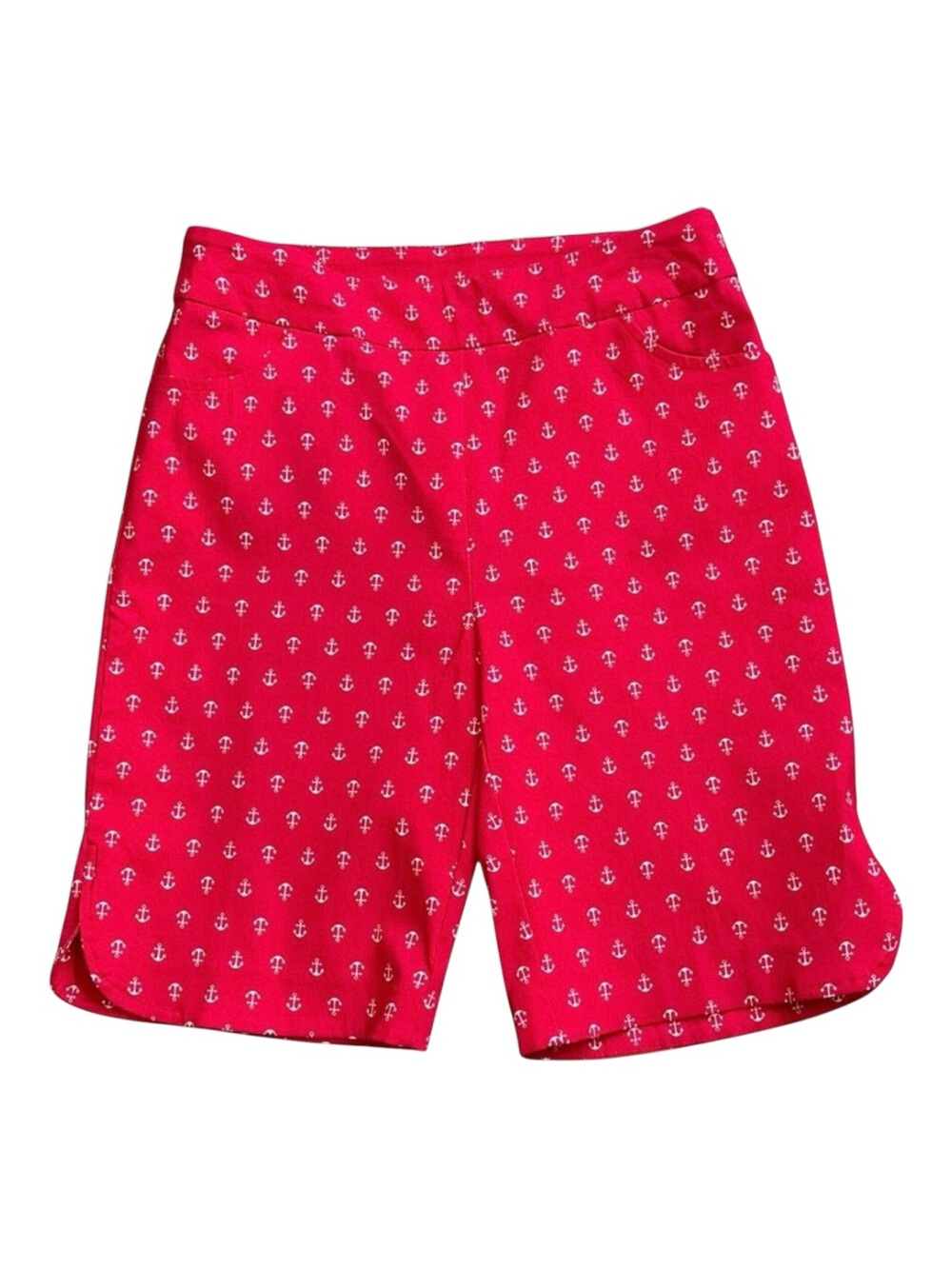 Kate Park Shorts Womens M Red Anchor Print Nautical Bermuda Pull On Stretch